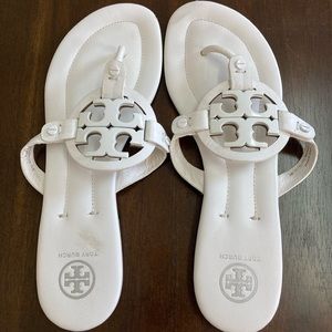 Tory Burch Miller Sandal in White Leather, size 9